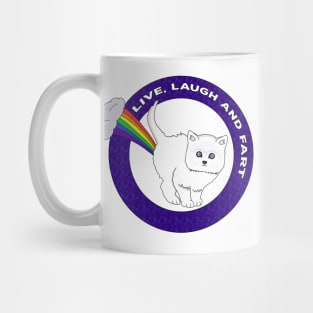 Live, Laugh and Fart - Funny Cat Rainbow Mug